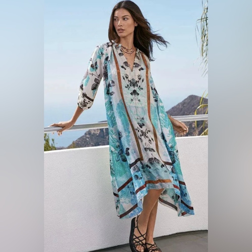Johnny Was Emelia Isadora Women's Dress XS Floral Silk Asymmetrical Midi $398